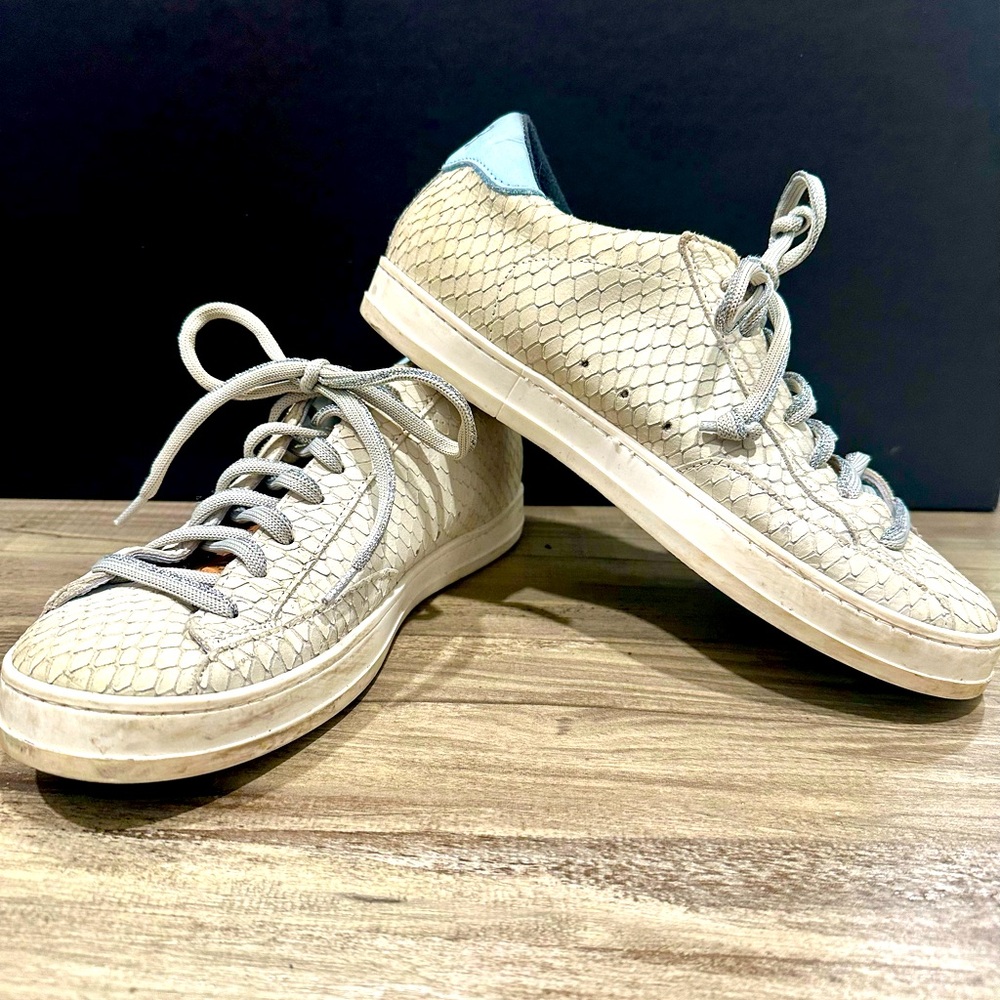 P448 Women John Italy leather snake Python Low Top Sneaker shoes Sz 38 7…